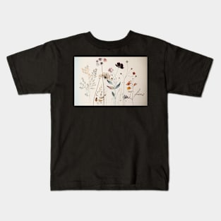 Floral Garden Botanical Print with wild flowers Kids T-Shirt